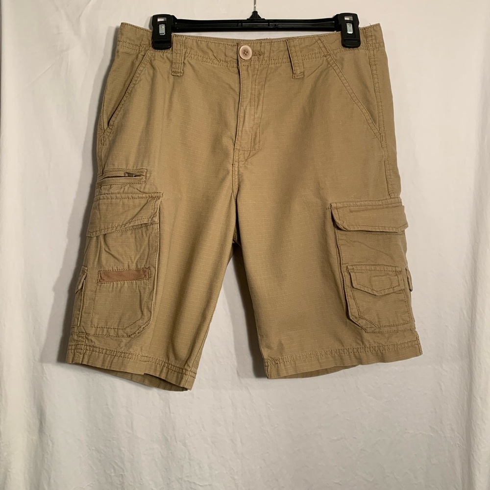 MENS SIZE 30 SUBCULTURE BROWN WAFFLE PRINT MULTI POCKET 100% COTTON CARGO SHORTS